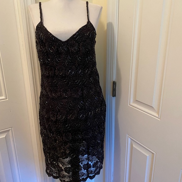 Bags Milo Black Sequence Spaghetti strap Cocktail Gown Sz L - Picture 16 of 16